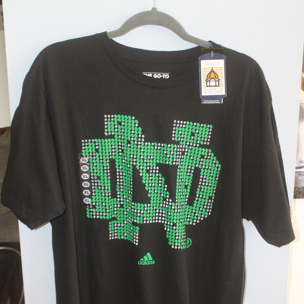 Notre Dame T-shirt  by Adidas Men's XL Black with green ND